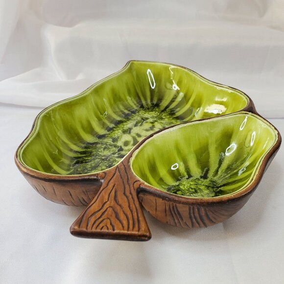 Treasure Craft USA No. 318 Vintage Leaf-Shaped Divided Serving Dish 13" MCM - Picture 3 of 16